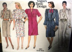 1311 VOGUE STRAIGHT SS-LS YOKE COLLAR DRESS LENGTHS, BELT PATTERN 8-12, 14-18 choice